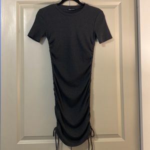 Zara | Grey Ruched Ribbed Dress